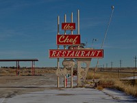                         The chef is gone, and so is the restaurant that this sign advertises is gone outside the town of Minatare, near Scottsbluff in southwest Nebraska                        
