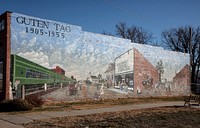                         This Guten Tag, 1905-1955 ("good day" in German) mural on a wall of the old Eckhardt's Grocery Store salutes the city's German-American heritage in Hastings, a city in south-central Nebraska                        