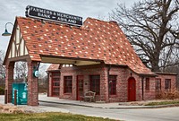                        An old gas station, turned into a branch of the Farmers & Merchants Bank, in Ashland, a small Cass County community between Omaha and Lincoln, Nebraska                        