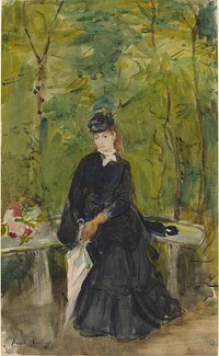 The Artist's Sister Edma Seated in a Park (1864) painting in high resolution by Berthe Morisot. 