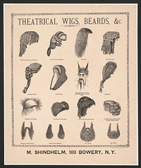 Theatrical wigs, beards, &c. M. Shindhelm, 100 Bowery, N.Y. / / The Graphic Co. photo-lith.