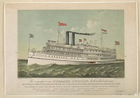 The magnificent new steamer Puritan, built of steel and iron: one of the fleet forming the "fall river line" the great Long Island sound route between New York & Boston via Newport & Fall River, Currier & Ives.