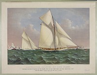 Mayflower saluted by the fleet: crossing the bow of "Galatea" on the fourth tack in the first race for "The Americas Cup" over the inside course New York Bay Sept. 7th 1886, Currier & Ives.