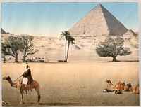 [Resting Bedouins and the Grand Pyramid, Cairo, Egypt], [between ca. 1890 and ca. 1900]