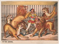 Scenes in the arena (performer lion taming), c1873.