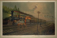 Night scene on the New York Central Railroad., American Express company's special express train