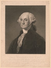 George Washington Esqr. Late president of the United States of America. From an original picture in the possession of J. Seban. [i.e. Sebastian] De Franca Esqr of Devonshire Place to whom this plate is dedicated by his obliged humble servt. Robt. Cribb / / C.G. Stuart pinxt. ; W. Nutter sculpt.