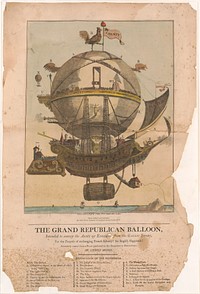 The grand Republican balloon, intended to convey the army of England from the Gallic shore, for the purpose of exchanging French liberty! for English happiness! / photo-litho'd and published by Eden Fisher Stationer, 50 Lombard Street, London, 1874.