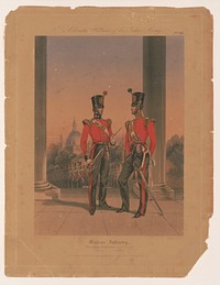 R. Ackermann's costumes of the Indian Army. No. 26. Madras Infantry--European Regiment (Officers) 1st Fusiliers, 2nd Lt. Infantry / drawn by Hy. Marten ; engraved by J. Harris.