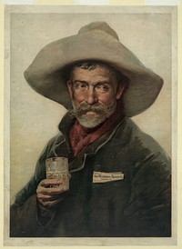 Tradecard for Wiedemann Beer: old cowboy holding glass of Wiedemann's