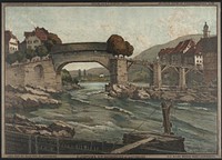 Alte Rheinbrücke bei Laufenburg Vieux pont du Rhine près de Laufenburg ; Old Rhine bridge near Laufenburg / / Alexander Liebmann M. ; BGT [monogram]