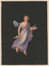 [Frescoe at Pompeii showing a female figure carrying a gold pitcher and platter of fruit], [between 1840 and 1870]