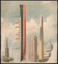 [Size comparison of ocean liner "Kaiser Wilhelm der Grosse" to Trinity Church, the St. Paul Building in New York, the Washington Monument, and the U.S. Capitol building in Washington, D.C.] / Gray Litho. Co., N.Y. : Gray Litho. Co., N.Y., [between 1898 and 1900]