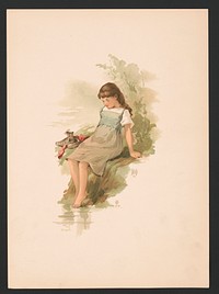 Study. Girl seated on a mossy bank / LBH [monogram] ; after Miss L.B. Humphrey., L. Prang & Co., publisher