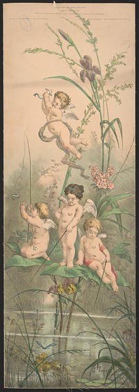 Cupid panel for screen decoration [four cupids fishing]