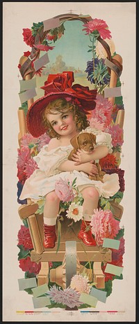 [Little girl with a red hat holding a puppy dog]