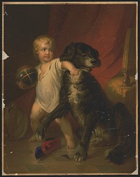 [Dog and child with ball]
