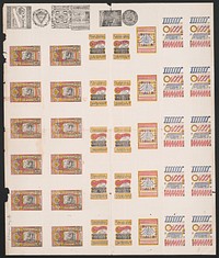 [Seven columns of labels advertising medicines for Dr. A.P. Sawyer, Dr. C.B. Ayer's, Chicago Pastille Co.]
