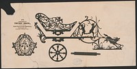 [Decorative fretwork design of coach pulled by a wolf]