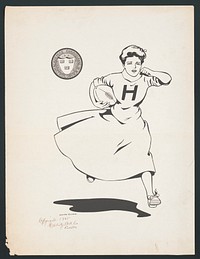 [Woman playing football, Harvard University]