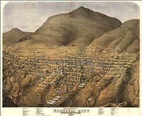 Birds eye view of Virginia City, Storey County, Nevada.