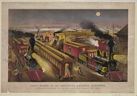 Night scene at an American railway junction: Lightning Express, Flying Mail, and Owl Trains, "on time" / Parsons & Atwater del., Currier & Ives.