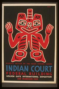 Indian court, Federal Building, Golden Gate International Exposition, San Francisco, 1939 Blanket design of the Haida Indians, Alaska / / Siegriest.