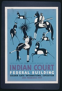 Indian court, Federal Building, Golden Gate International Exposition, San Francisco, 1939 Antelope hunt from a Navaho drawing, New Mexico / / Siegriest.