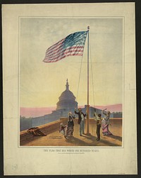 The flag that has waved one hundred years--A scene on the morning of the fourth day of July 1876 / Fabronius ; E.P. & L. Restein's oilchromo, Phila. ; National Chromo Co. pub., Phila.