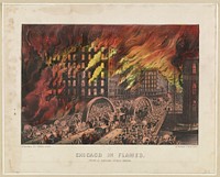 Chicago in flames: Scene at Randolph Street Bridge, Currier & Ives.