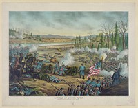 Battle of Stone River, Near Murfreesborough, Tenn.--Dec. 31, 62. Jan. 2-3, 1863--Union (Gen. Rosecrans) ... Conf. (Gen. Bragg) ..., Kurz & Allison.