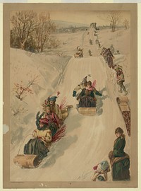 Tobogganing / Hy Sandham ; aquarelle print, L. Prang & Co., publisher