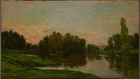 The Painter’s Barge at the Ile de Vaux on the Oise River (1877) painting in high resolution by Charles-François Daubigny. 