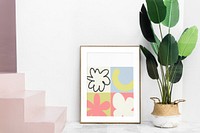 Photo frame mockup, flower image, home decor psd