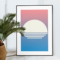 Picture frame mockup, abstract sunset photo psd