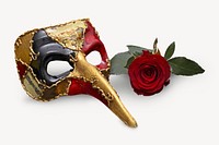 Fancy mask and rose, isolated object image psd