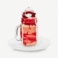 Strawberry milkshake, isolated collage element psd