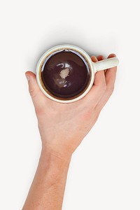 Holding coffee mug, collage element psd