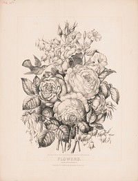 Flowers: Roses and bluebells, Currier & Ives.