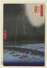 Fireworks at Ryōgoku Bridge, from the series One Hundred Famous Views of Edo (1858) Utagawa Hiroshige. Original public domain image from the Rijksmuseum.