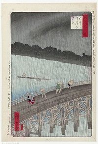 Sudden Shower over Shin-Ōhashi Bridge and Atake (Ōhashi Atake no yūdachi), from the series One Hundred Famous Views of Edo (Meisho Edo hyakkei) (1857) Utagawa Hiroshige. Original public domain image from the Rijksmuseum.