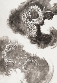 Katsushika Hokusai’s Japanese dragons, Album of Sketches (1760–1849) paintings. Original public domain image from The MET Museum.   Digitally enhanced by rawpixel.