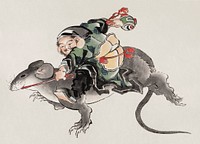 Katsushika Hokusai’s Japanese Daikokuten riding a large rat, Album of Sketches (1760–1849) paintings. Original public domain image from The MET Museum.   Digitally enhanced by rawpixel.