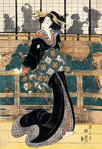 Japanese woman (1787-1867) vintage woodcut prints by Kikukawa Eizan. Original public domain image from the Library of Congress.   Digitally enhanced by rawpixel.