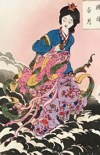 Japanese woman (1839-1892) vintage woodcut prints by Taiso Yoshitoshi. Original public domain image from the Library of Congress.   Digitally enhanced by rawpixel.