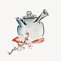 Japanese teapot and cherry blossom psd.   Remastered by rawpixel. 
