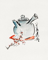 Teapot with cherry or plum blossoms (1750-1850). Original public domain image from the Library of Congress.   Digitally enhanced by rawpixel.