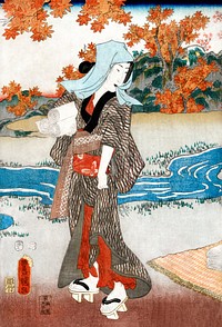 Japanese woman (1786-1864) vintage woodblock print by Utagawa Kunisada. Original public domain image from the Library of Congress.    Digitally enhanced by rawpixel.