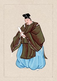 Japanese man in minister's robe (1878) vintage ink drawing. Original public domain image from the Library of Congress.   Digitally enhanced by rawpixel.