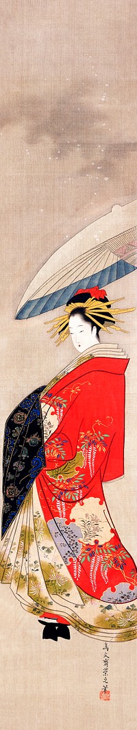 Japanese woman (19th century) vintage painting by Hosoda Eishi. Original public domain image from The Minneapolis Institute of Art.    Digitally enhanced by rawpixel.